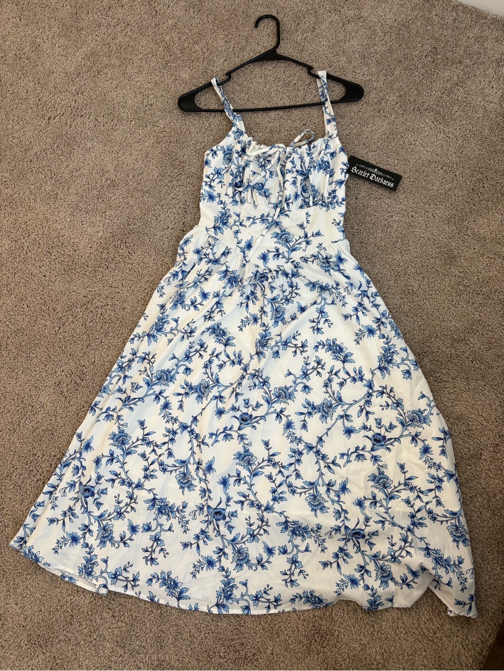 Woman’s Milk Maid White Dress with Blue Floral Print - Casual Sundress